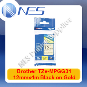 Brother Genuine TZe-MPGG31 12mmx4m Black on Gold GeoMetric Laminated Tape